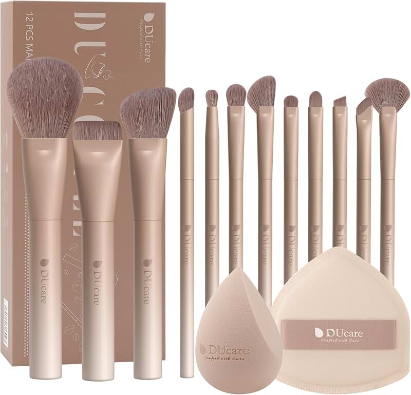 12-Piece Coffee Makeup Brush Set with Sponges