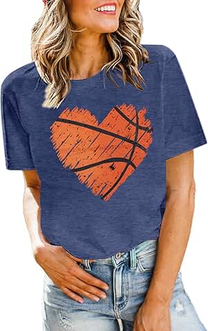 Funny Women's Basketball Mom Shirt with Heart Graphic