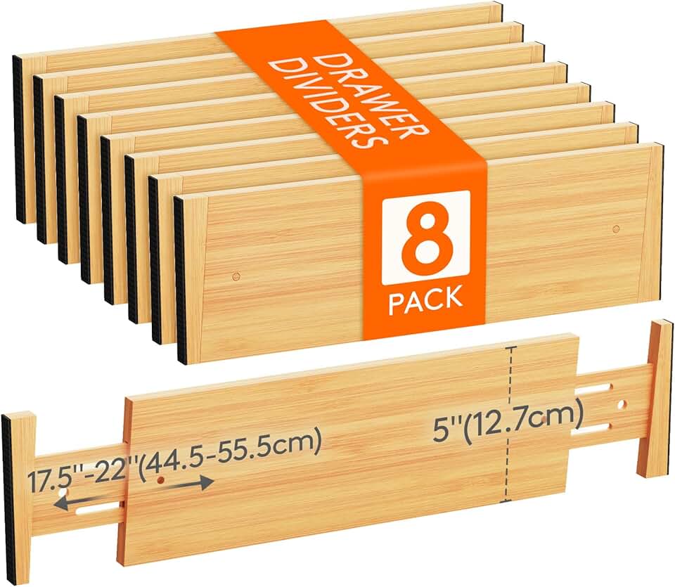 8 Pack 5" Deep Bamboo Drawer Dividers for Clothes