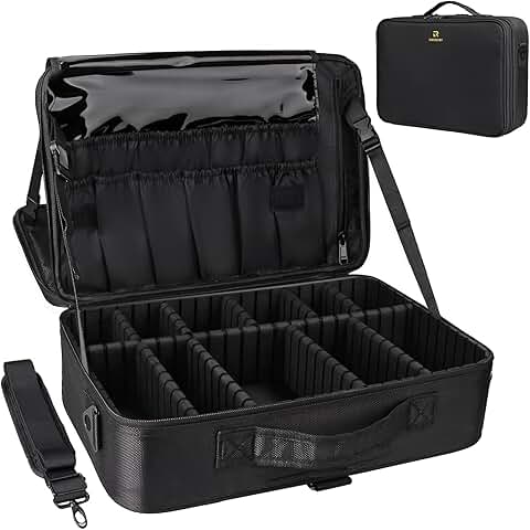 Large 3-Layer Makeup Organizer with Adjustable Strap