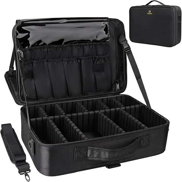 Large 3-Layer Makeup Organizer with Adjustable Strap