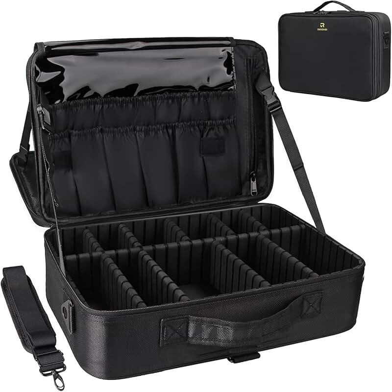 Large 3-Layer Makeup Organizer with Adjustable Strap