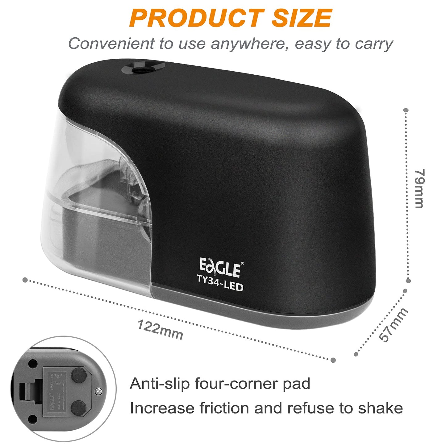 Battery-powered pencil sharpener with LED light