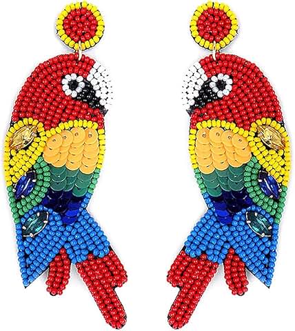 Colorful Beaded Parrot Post Earrings