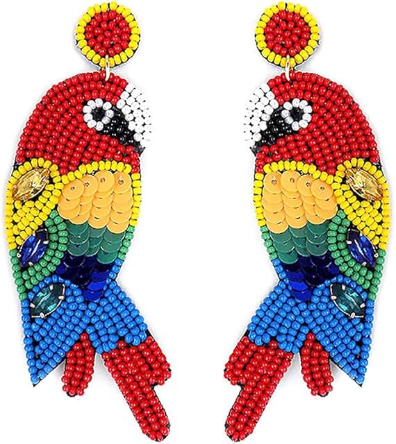 Colorful Beaded Parrot Post Earrings