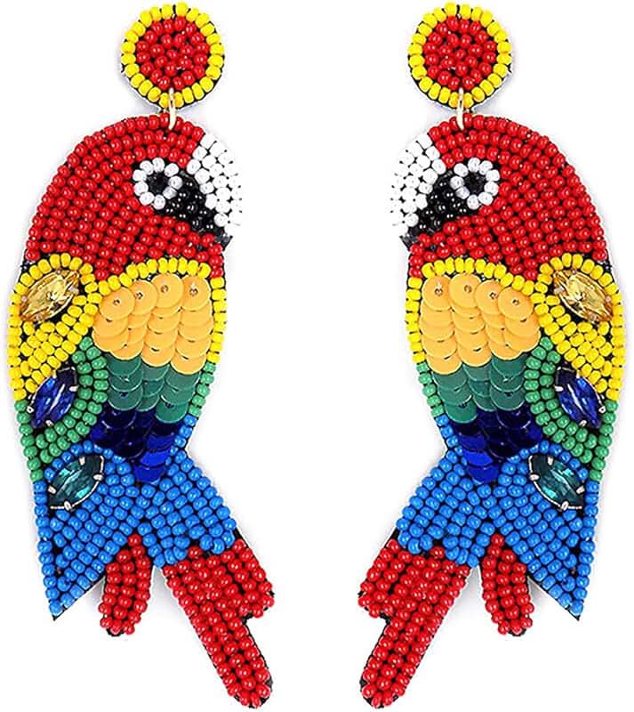 Colorful Beaded Parrot Post Earrings