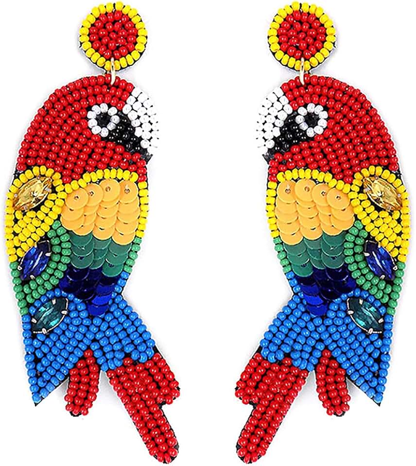 Colorful Beaded Parrot Post Earrings