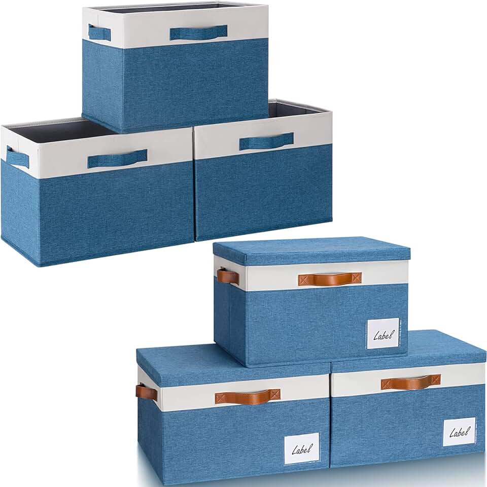 Large Fabric Storage Bins with Handles and Lid