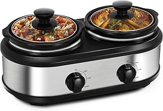 Dual Slow Cooker with Glass Lids and Adjustable Temperature