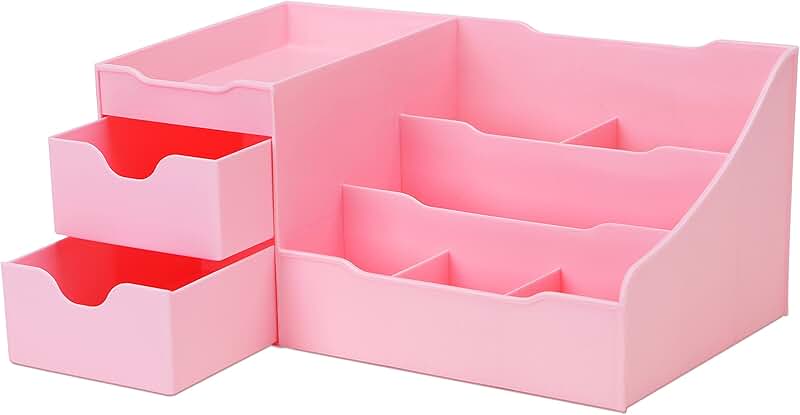 Uncluttered Makeup Organizer with Drawers in Pink