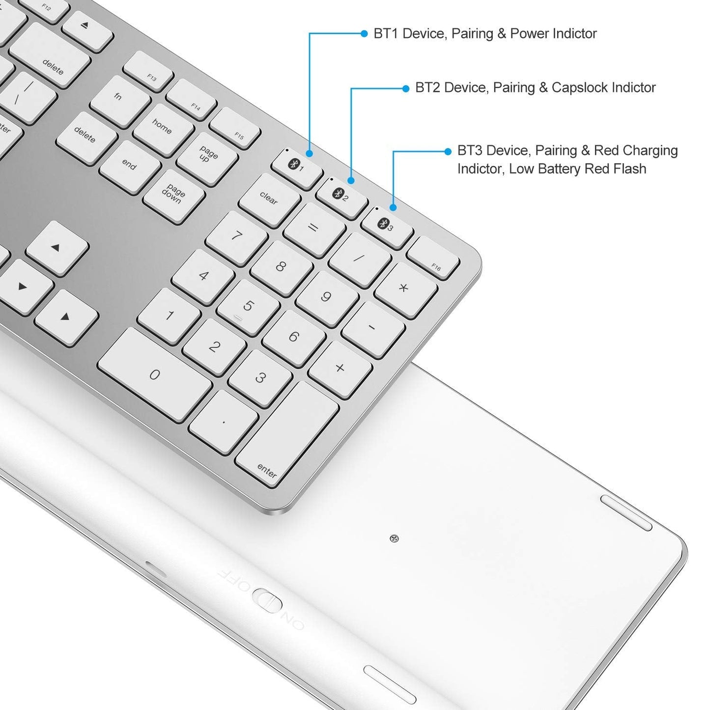 Bluetooth Keyboard for Mac, Wireless Keyboard with Numeric Keypad, Multi-Device, Rechargeable, Compatible with MacBook Pro/Air, iMac, iMac Pro, Mac Mini, Mac Pro Laptop and PC (Silver)