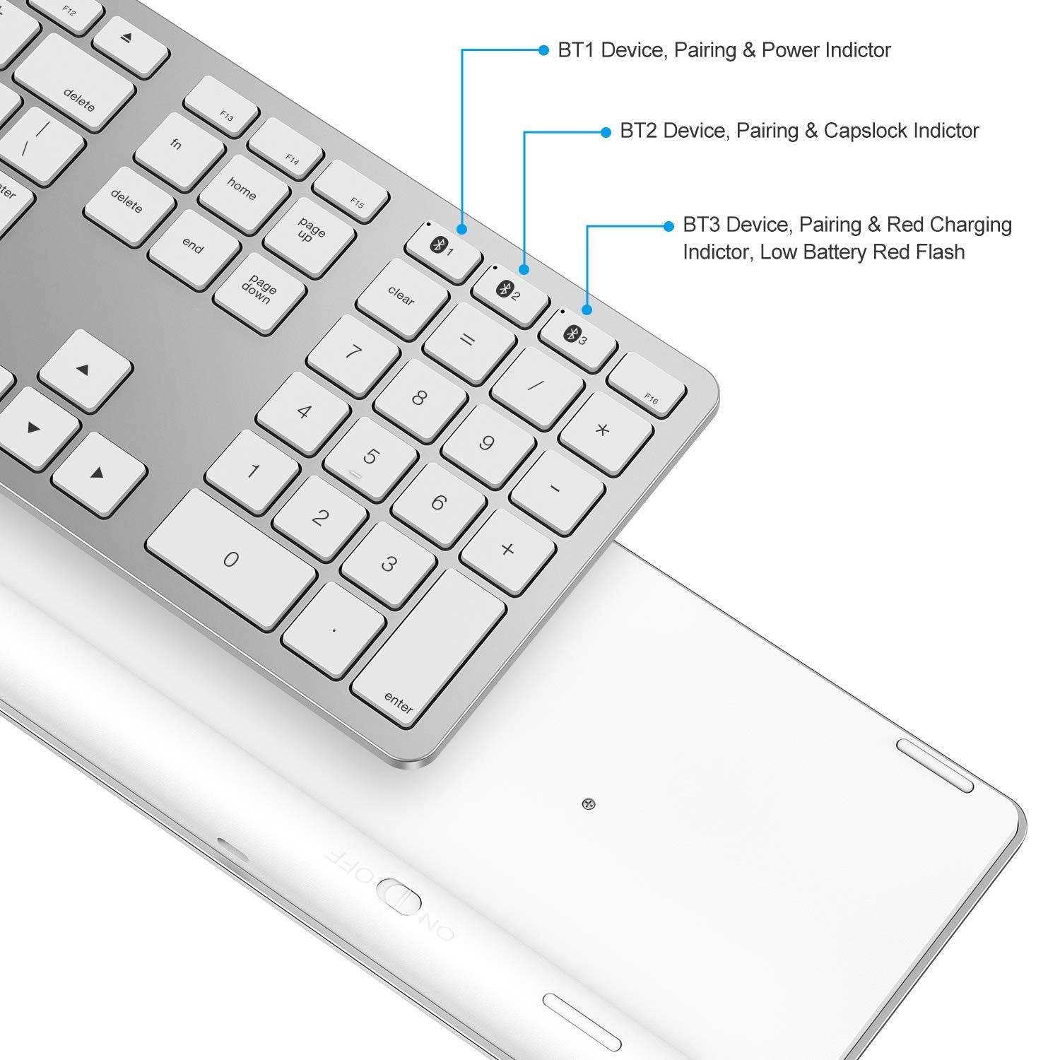 Bluetooth Keyboard for Mac, Wireless Keyboard with Numeric Keypad, Multi-Device, Rechargeable, Compatible with MacBook Pro/Air, iMac, iMac Pro, Mac Mini, Mac Pro Laptop and PC (Silver)