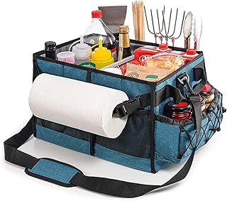 Portable BBQ Caddy with Towel and Utensil Storage