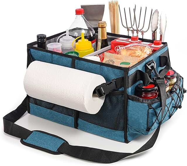 Portable BBQ Caddy with Towel and Utensil Storage