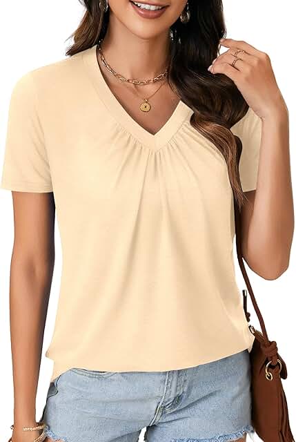 Women's Cotton Ruched V-Neck Short Sleeve Fitted Top