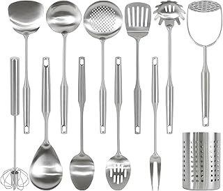 12-piece stainless steel kitchen utensil set with holder