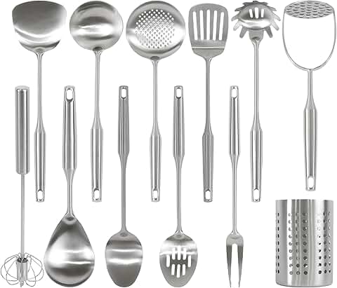 12-piece stainless steel kitchen utensil set with holder