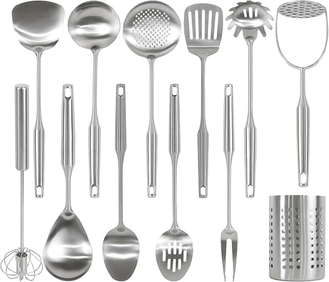 12-piece stainless steel kitchen utensil set with holder