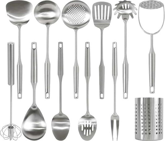 Wooden Cooking Spoons Set with Holder, 4 Pieces