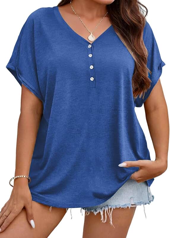 Plus Size Summer V-Neck Short Sleeve Casual Top