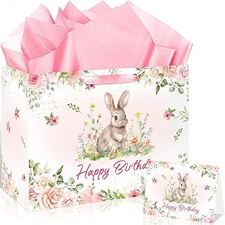 Pink Floral Bunny Gift Bag for Birthdays and Parties