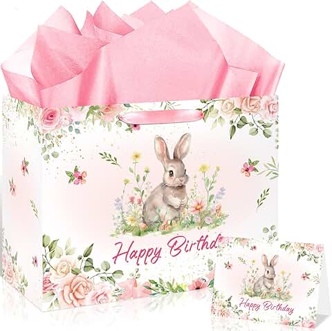 Pink Floral Bunny Gift Bag for Birthdays and Parties