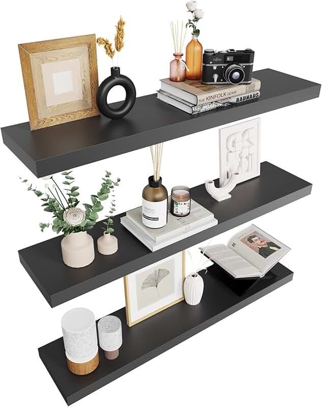 Set of 3 36-inch Rustic Wall-Mounted Floating Shelves