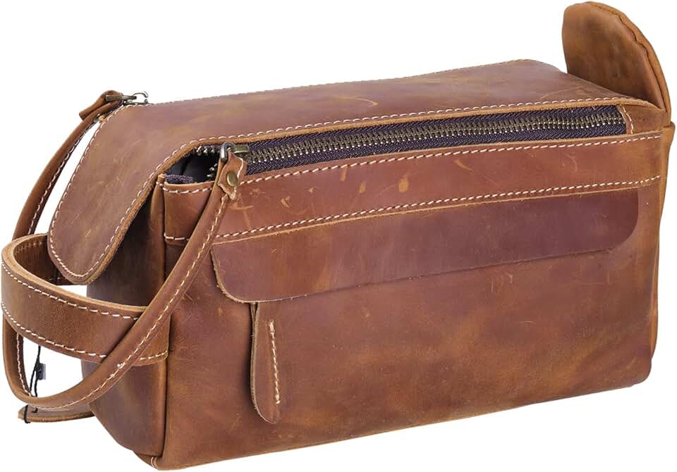 Leather Travel Toiletry Bag for Men and Women