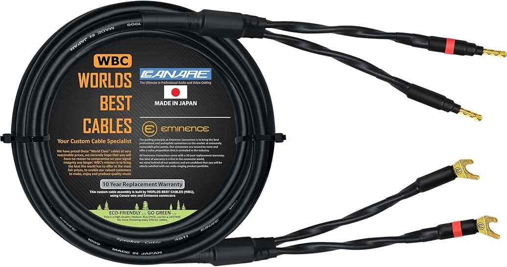 10-Foot Audiophile Grade Speaker Cable with Gold Connectors