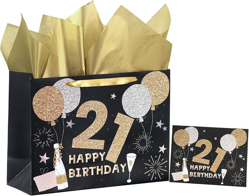 Large 21st Birthday Gift Bag with Card and Tissue