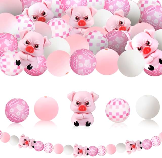 55 Pink Pig 3D Focal Beads for DIY Crafts