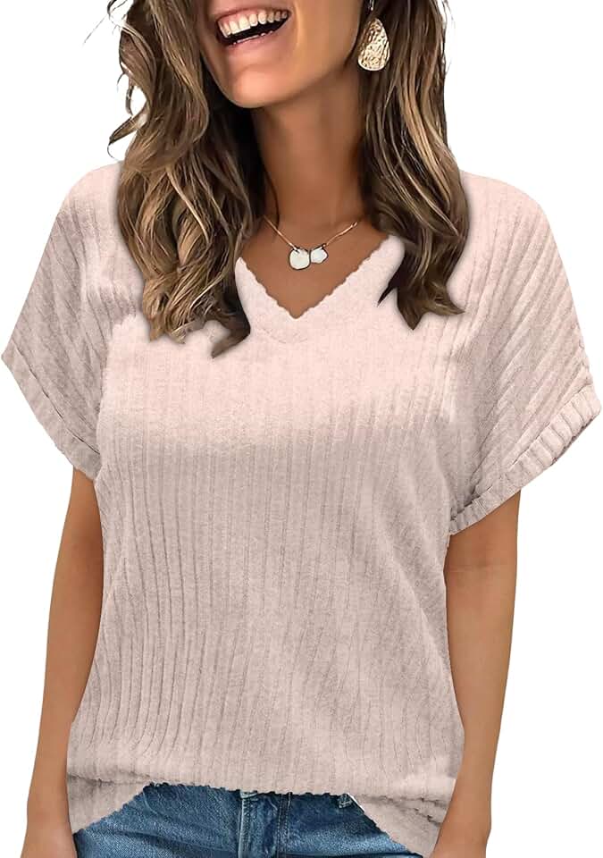 Women's Short Sleeve V-Neck Sweater Top