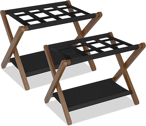 Folding Luggage Rack with Storage Shelf