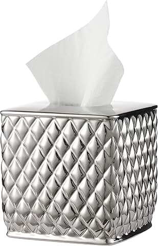Square ceramic tissue holder with pineapple pattern