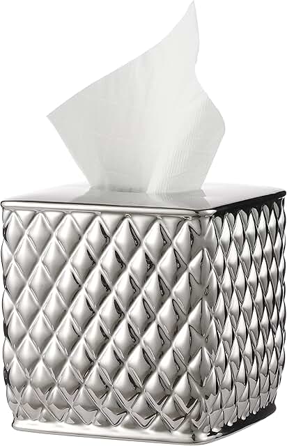 Square ceramic tissue holder with pineapple pattern