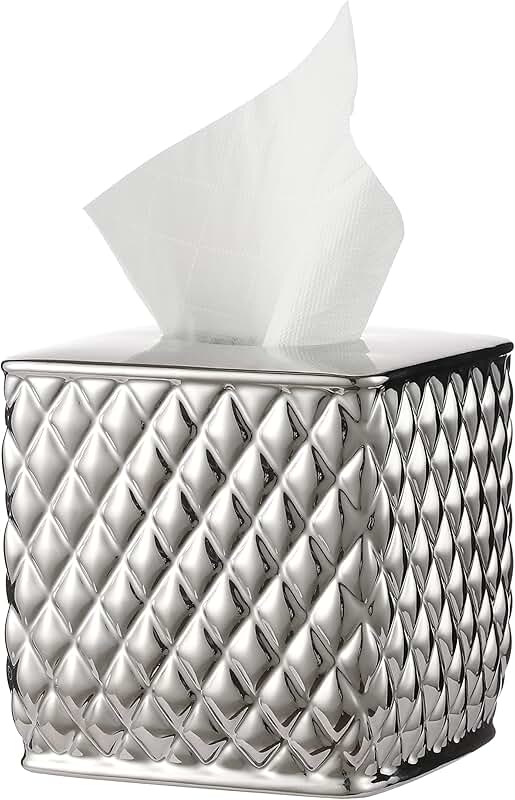 Square ceramic tissue holder with pineapple pattern