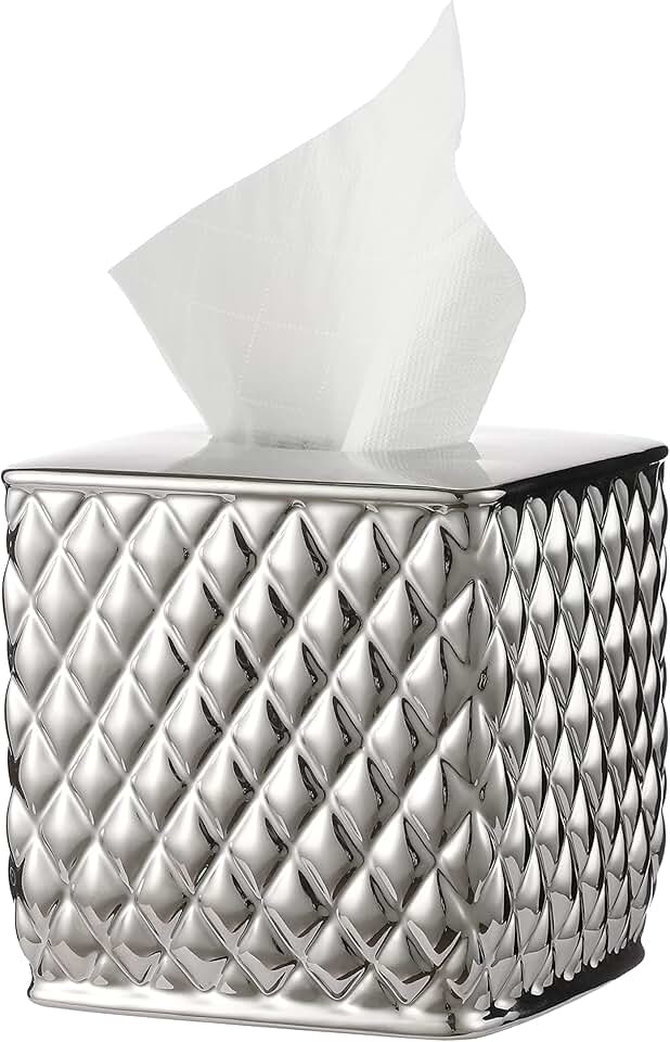 Square ceramic tissue holder with pineapple pattern