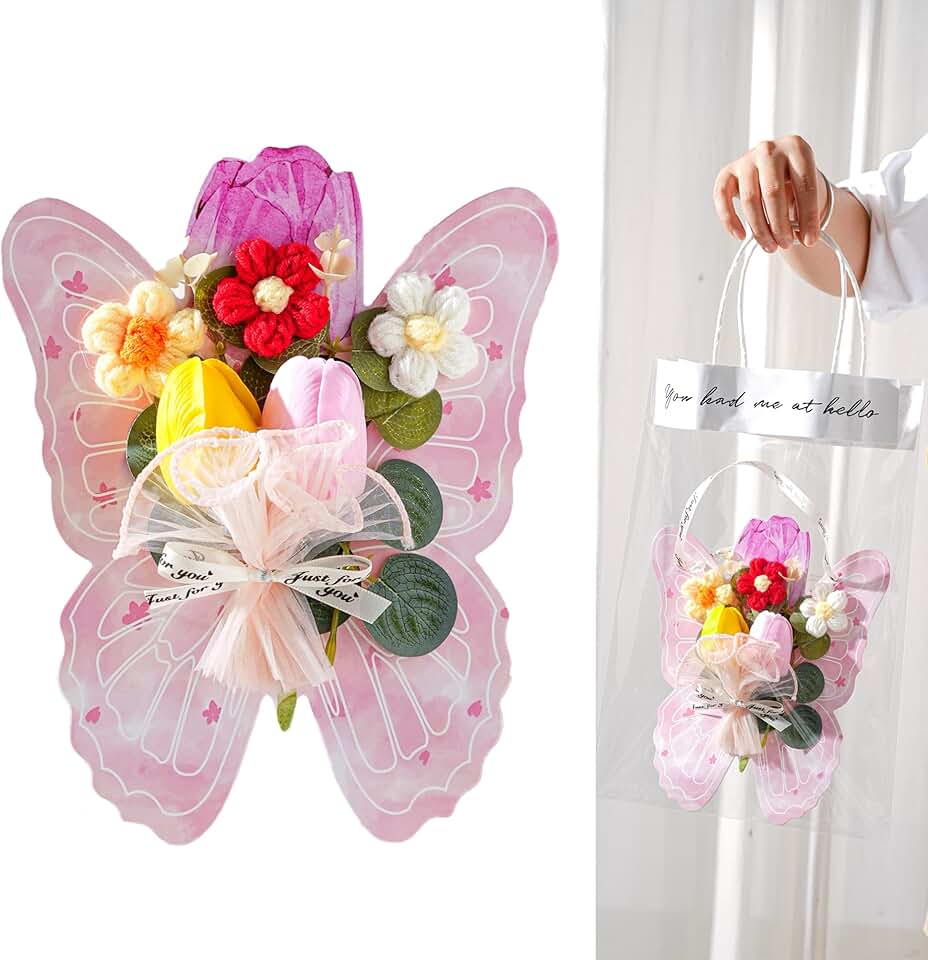 Handmade Crochet Tulip Flowers with Gift Bag and Cards