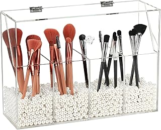 Acrylic Makeup Organizer with 4 Brush Holders and Dust Cover