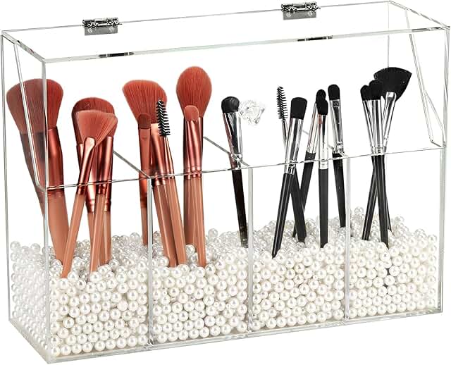 Acrylic Makeup Organizer with 4 Brush Holders and Dust Cover
