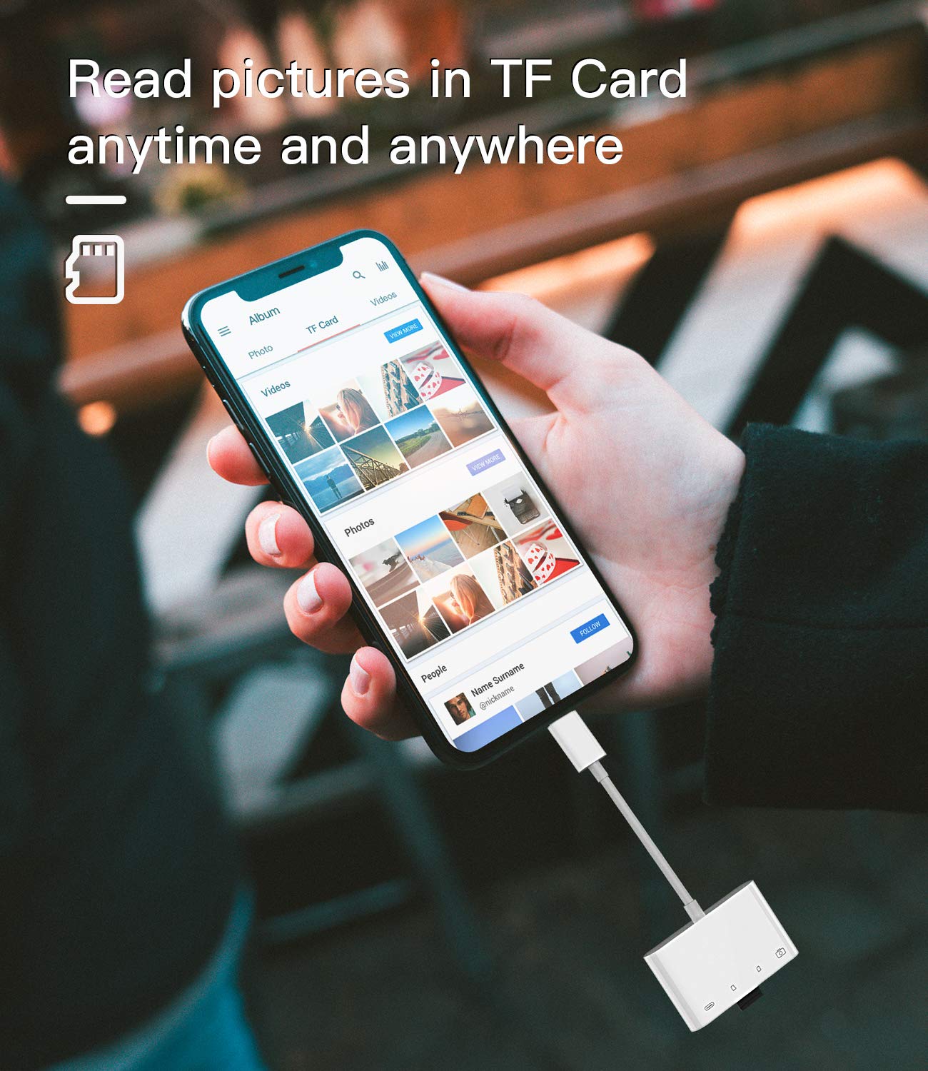 Camera Memory SD Card Reader Compatible for iPhone,Compatible with Lightning Male to USB Female OTG Adapter Micro TF Power Charging Splitter Charger Connector for Apple for ipad 12 11 xs xr x Camera