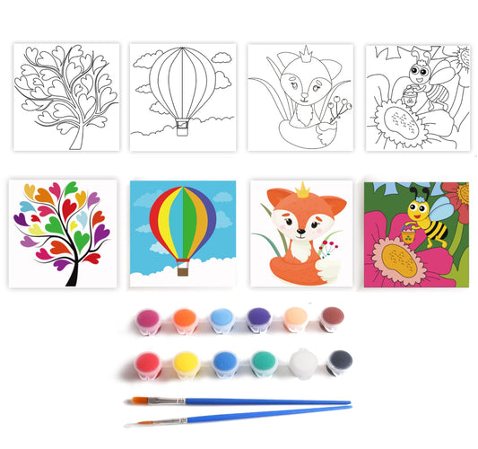 Acrylic Paint Set for Kids with 4 Canvas Panels 8x8 inches
