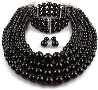 Multi-layer Pearl Necklace, Bracelet, and Earrings Set