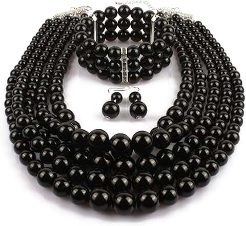 Multi-layer Pearl Necklace, Bracelet, and Earrings Set