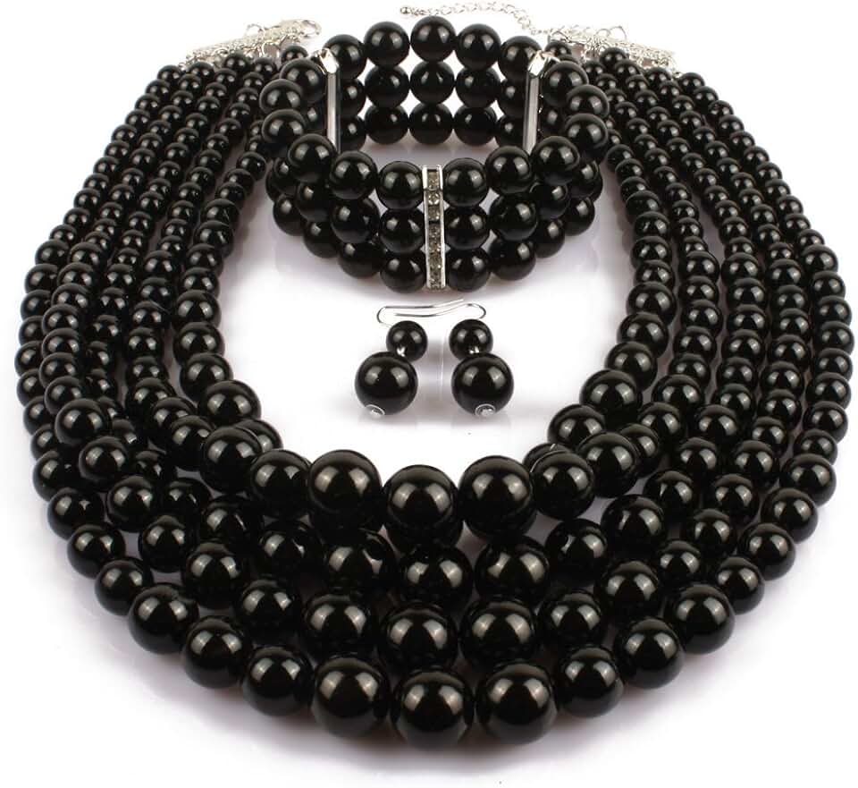 Multi-layer Pearl Necklace, Bracelet, and Earrings Set