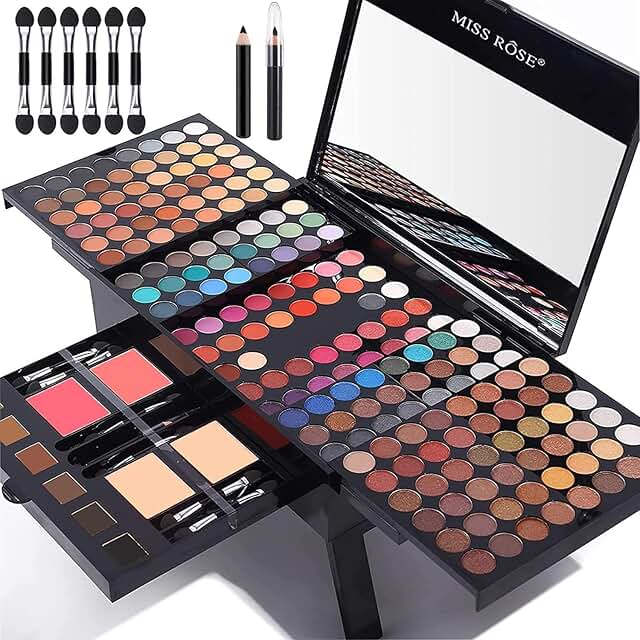 Complete 190-Color Makeup Kit with Brushes and Mirror