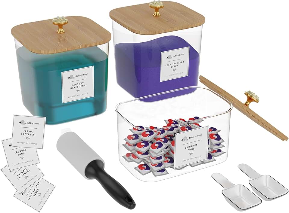 3-Pack Laundry Detergent and Dryer Sheet Storage Jars
