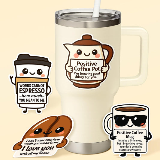 Set of four emotional support coffee stickers