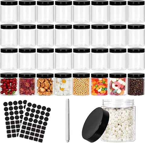 8 oz Clear Plastic Jars with Black Lids, 40 Pack