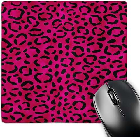 Pink leopard print mouse pad, 8 x 8 inches